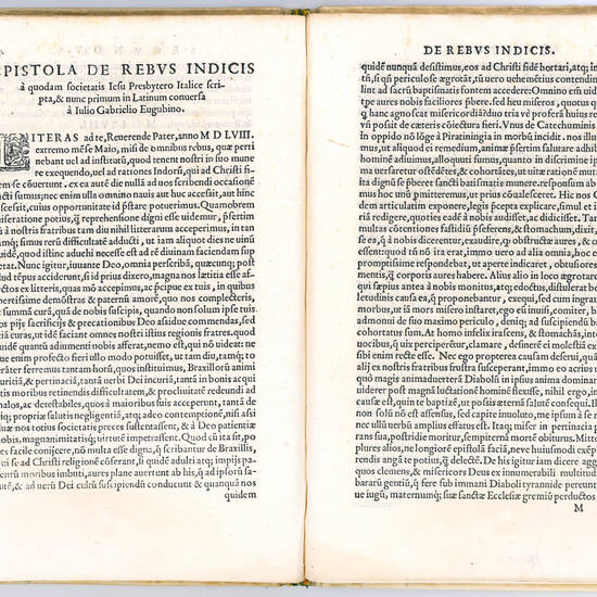 Iulii Gabrielii Eugubini Orationum, et Epistolarum, partim suo, partim aliorum nomine scriptarum, libri duo. EPISTOLA DE REBUS INDICIS a quodam Societatis Iesu Presbytero Italice scripta, et nunc primum in Latinum conversa a Iulio Gabrielio Eugubino