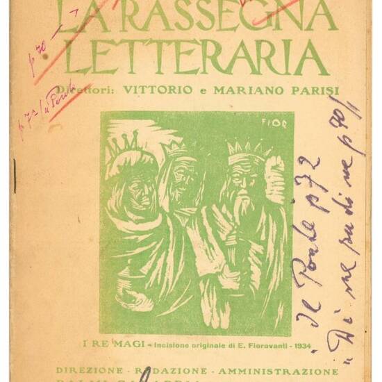 La rassegna letteraria: rivista mensile di arte, scienza, critica e letteratura varia. 2 pubblicazioni.