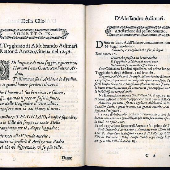 La Clio overo Cinquanta sonetti sopra più persone della famiglia o casata degli Adimari che da che s?ha notizia del suo principio in Firenze fino all?anno 1550 sono stati per qualche virtù o dignita meritevoli di memoria. Opera d?Alessandro Adimari fond