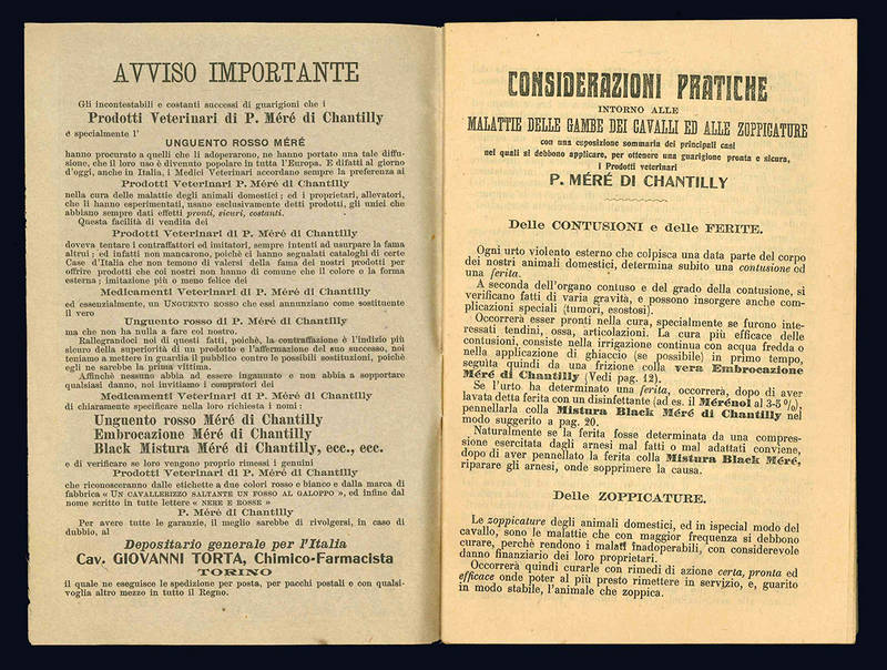 Prodotti veterinari di P. Mère de Chantilly. Catalogo.