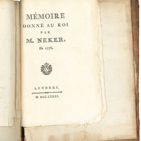 Compte rendu au Roi par M. Necker Directeur général des Finances Au mois de Janvier 1781. Imprimé par ordre de sa Majesté