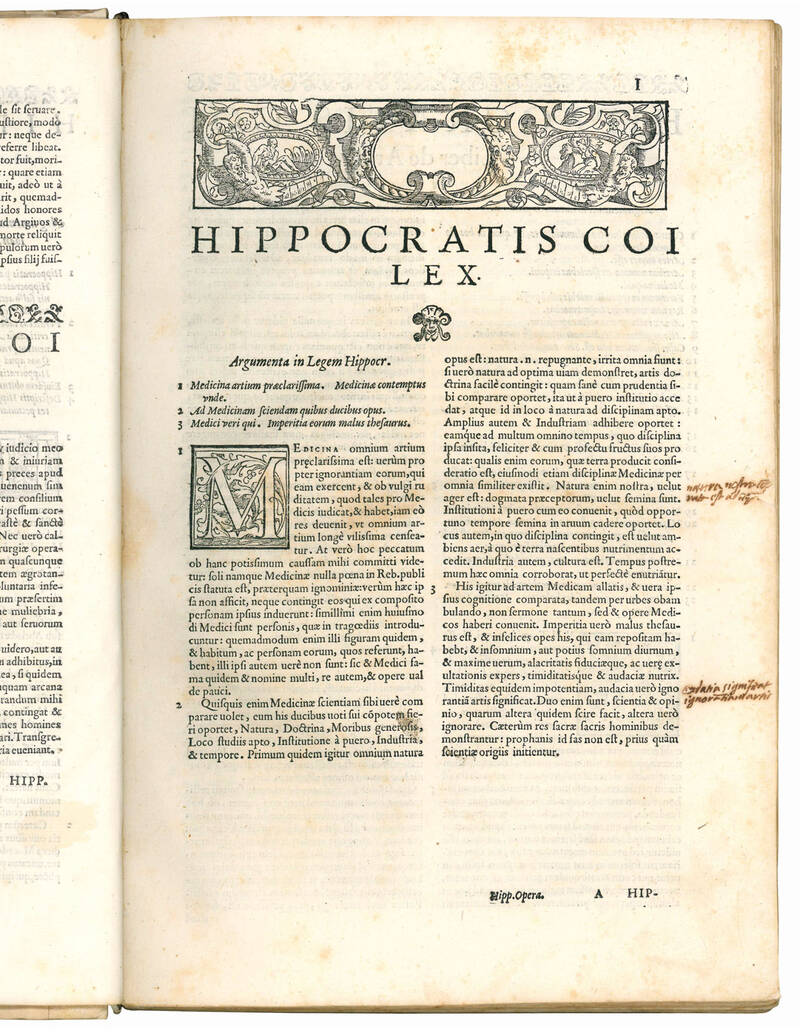 Hippocratis Coi medicorum omnium facile principis Opera. Quibus addidimus commentaria Ioan. Marinelli in quibus morbi omnes, eorumque causae, signa ac curationes, que in libris Hisp. dispersim scribuntur, una copulantur, atque tractantur. Deinde voces, ac