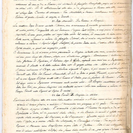 Spese occorse nel viaggio fatto da Padova nella Svizzera con mia Moglie Marta Mac-guire, col mio ragazzino di nome Achilletto, colla custode dello stesso Milania Walter, e con Giuseppe Maffei Domestico. Manoscritto cartaceo in italiano. 20 luglio 1819-28