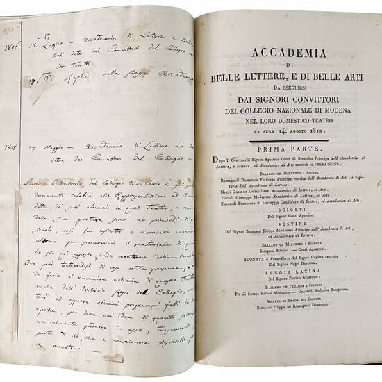 Memorie storico-cronologiche dei Teatri di Modena di Alessandro Gandini. Parte prima [-seconda]. 1866. Manoscritto autografo su carta. [Modena, ca. 1866-1871]