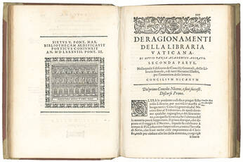 Della libraria vaticana ragionamenti di Mutio Pansa divisi in quattro parti. Ne quali non solamente si discorre dell’origine, e rinovatione di essa: ma anco con l’occasione delle Pitture, che vi sono nuovamente fatte si ragiona. Di tutte l’opere di