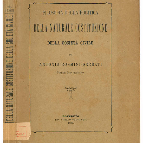 Filosofia della politica. Della naturale costituzione della società civile.