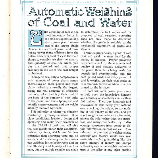 Automatic weighing of coal and water in power plants. Bulletin n°101.