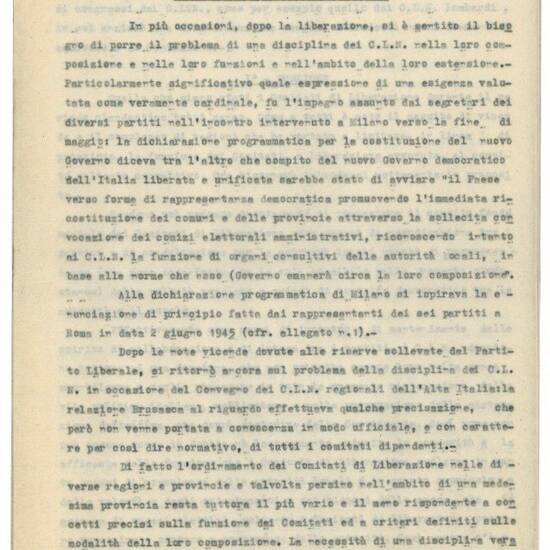 Per una storia della resistenza modenese. Lotta partigiana C.L.N. Raccolta di documenti dattiloscritti, a stampa e manoscritti riguardanti il Comitato di Liberazione Nazionale della provincia modenese, i rapporti con il partito Democratico Cristiano e suc