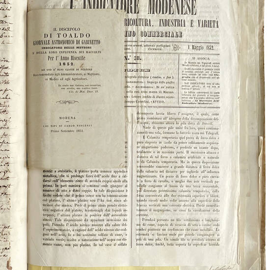 Cronaca di Modena. Manoscritto cartaceo in italiano. Modena, 1837-1862