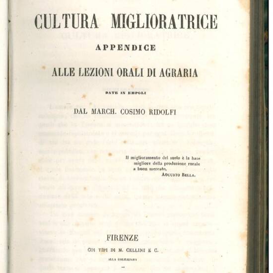 Della cultura miglioratrice: appendice alle Lezioni orali di agraria date in Empoli.