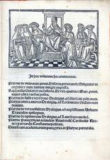 In hoc volumine hec continentur. Platyne de vitis maxi. ponti. historia periocunda. Diligenter recognita: et nunc tantum integre impressa. Raphaellis Volaterrani historia. De vita quattuor maxi. ponti. nuper edita & in fine posita. Platyne de falso & vero