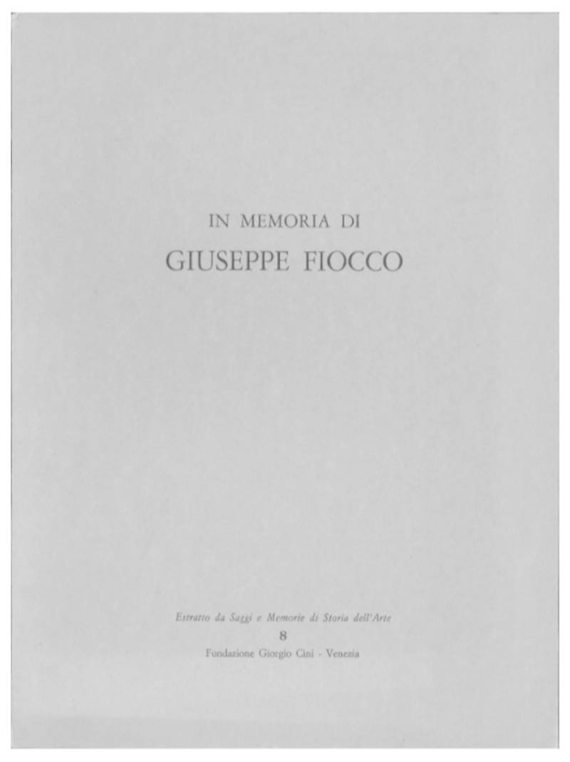 In memoria di Giuseppe Fiocco.