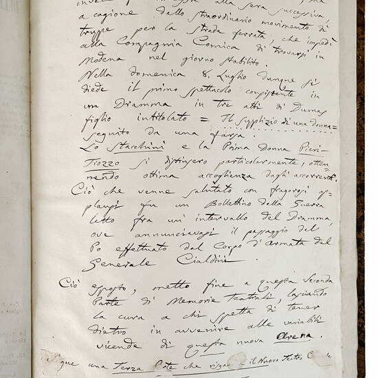 Memorie storico-cronologiche dei Teatri di Modena di Alessandro Gandini. Parte prima [-seconda]. 1866. Manoscritto autografo su carta. [Modena, ca. 1866-1871]