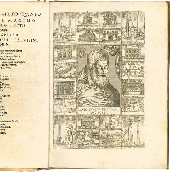 Invicti quinarii numeri series quae summatim a superioribus pontificibus et maxime a Sixto quinto res praeclare quadrienno gesta adnumerat ad eundem Sixtum quintum Pont. Opt. Max. Auctore Ioanne Pinadello Taruisino